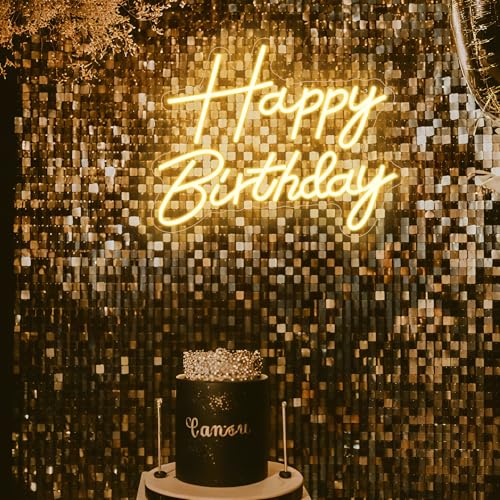 Happy Birthday Neon Sign for Backdrop, LED Happy Birthday Light Up Sign, USB Powered Dimmable Neon Light for Birthday Part...