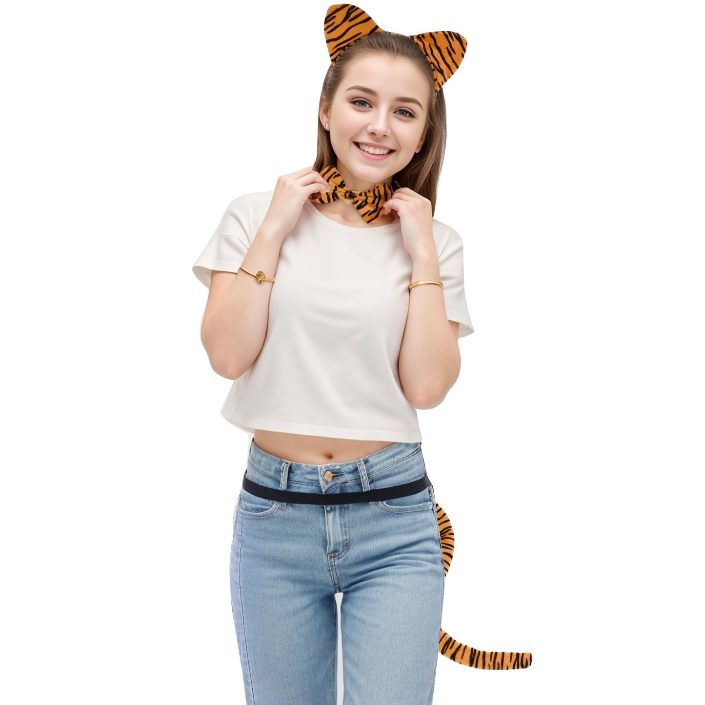 obmwang Tiger Animal Costume Set Tiger Ears Headband Bow Tie Tail Kit, Dress Up Halloween Accessories