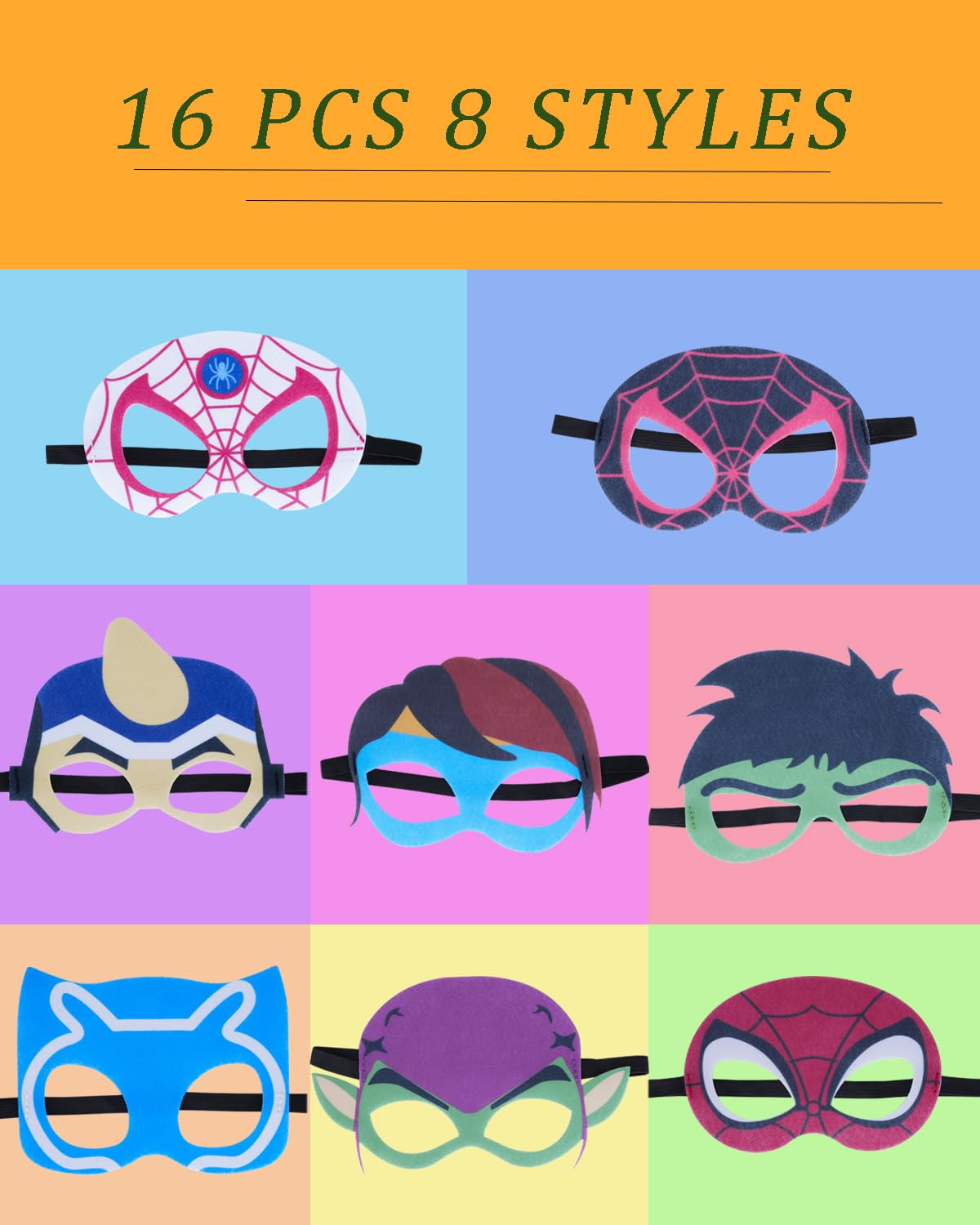 Jolumros Superhero Masks Party Favors for Kids, 16 Packs Kids Super Hero Costumes Party Masks Birthday Gift Halloween Cosplay Felt Mask Superhero Partys Supplies Favors Decorations