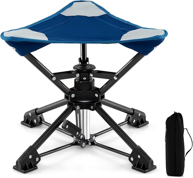 GYMAX 360° Swivel Camping Stool, Portable Folding Stool Seat with Carry Bag, Collapsible & Lightweight for Outdoor Fishing Backpacking Hunting Hiking Travel