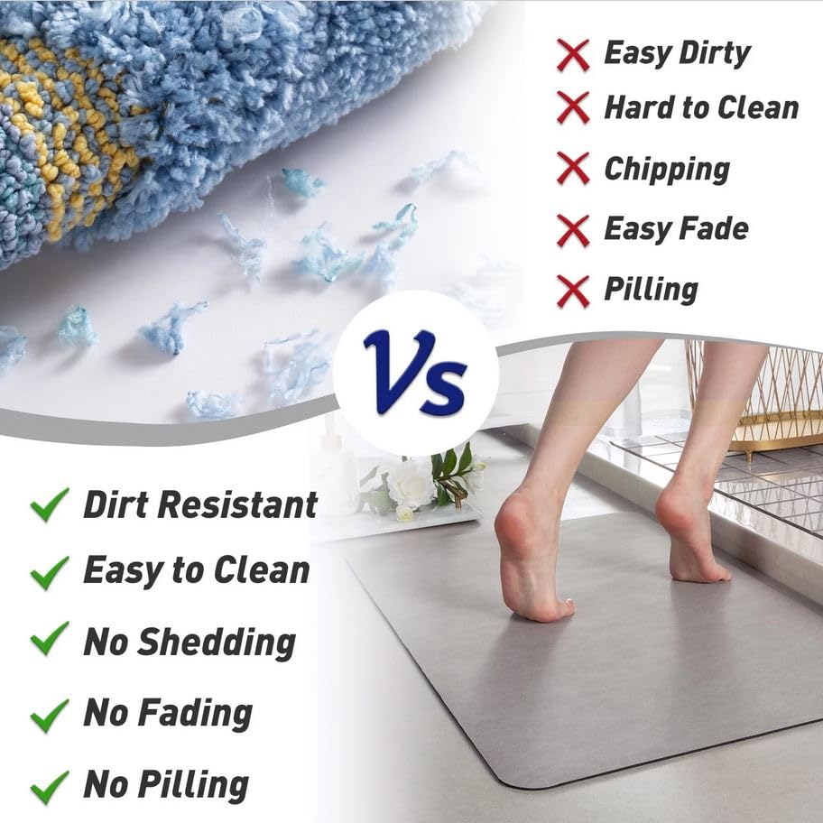 MontVoo -Bath Mat-Rubber Backing Non SlipThin Bathroom Rugs Fit Under Door- Quick Dry Absorbent Faux Suede Surface Grey Bathroom Floor Mats-Shower Rug for in Front of Bathtub Shower Gray 16x24