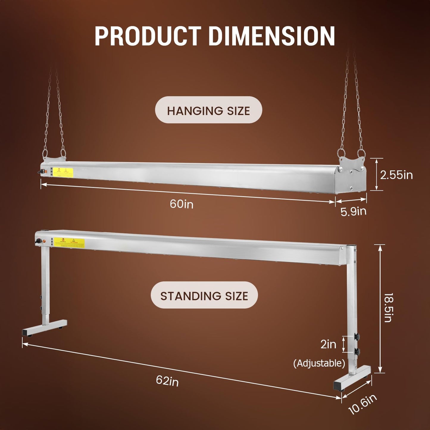 Hiteemer 60-Inch Food Heat Lamp, 1450W Commercial Food Warmer Electric Strip Heater Overhead Stainless Steel Catering Heating Lamp for Buffet Restaurant Parties Kitchen, Silver 115V