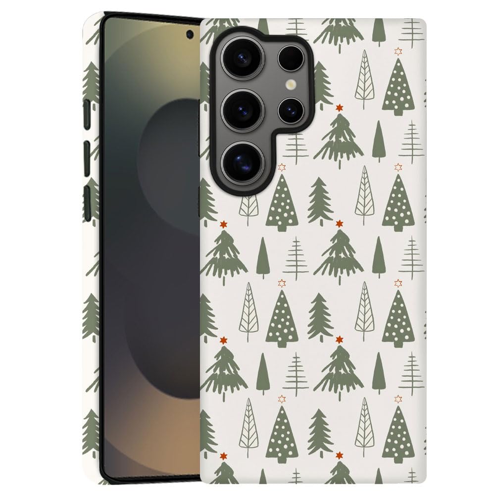 TnXee Case for Samsung Galaxy S23 Ultra,Merry Christmas Tree Green Pattern Phone Case Drop Resistant Frosted 2 in 1 Solid Dual-L