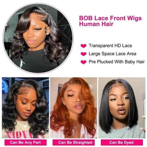 Caijuxing 16 Inch Bob Wig Human Hair 13x6 HD Lace Frontal Wig 220% Density Body Wave Lace Front Wigs Human Hair Pre Plucked Bob Wigs for Women Natural Black