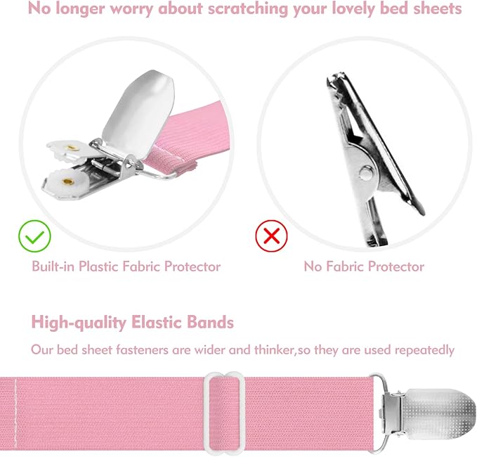 Bed Sheet Holder Straps, 2 Pcs Adjustable Mattress Sheet Clips, Bed Sheet Fasteners Elastic Sheet Suspenders to Keep Bed Sheet in Place for Different Beds (X-Purple)