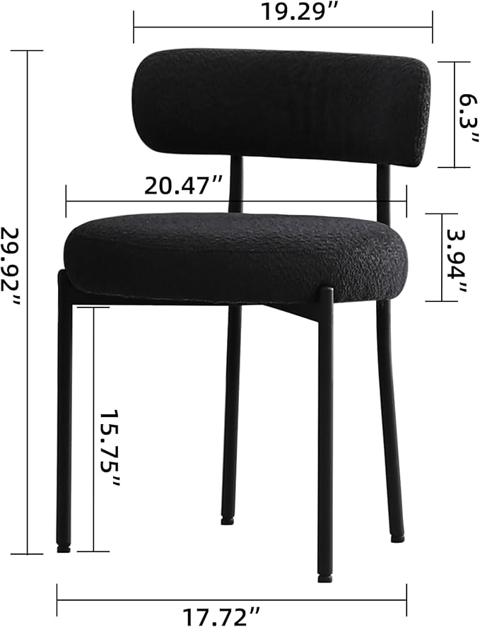 DYHOME Black Boucle Dining Chairs Set of 6, Modern Upholstered Dining Chairs with Curved Backrest and Metal Legs, Kitchen Dining Room Chairs