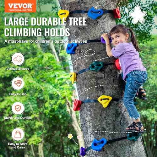 VEVOR Ninja Tree Climbing Kit, 20 Rock Climbing Holds & 6 Ratchets, Large Climbing Rocks for Kids & Adults Outdoor Backyard Ninja Tree Obstacle Course Training