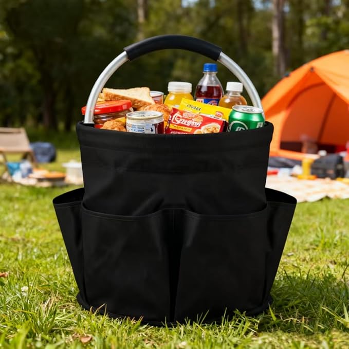 17L Cleaning Caddy With Handle, Foldable Storage Cleaning Product Organizer, Cleaning Caddy Organiser, Outdoor Camping，Portable Multifunctional Cleaning Bucket tool Bag Organizer (black)