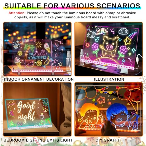 LED Drawing Board with Colors, 14x10'' 3 Modes & 7 Color-Lighting Acrylic Dry Erase Board Glow, Light Up Led Note Board wi...