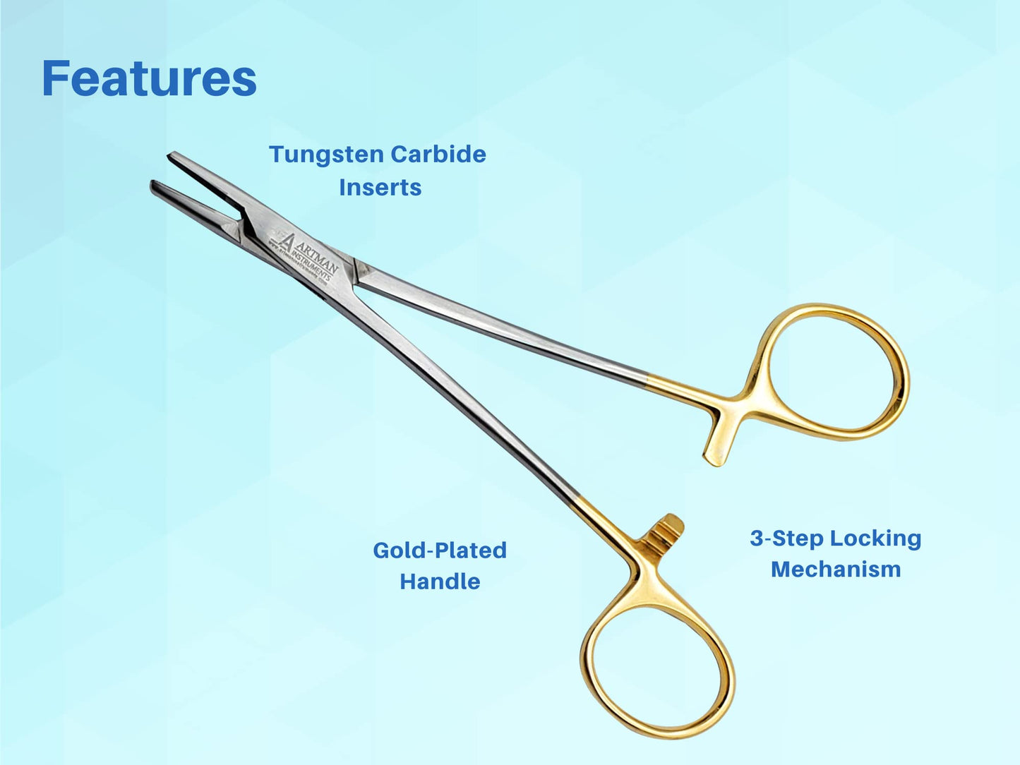 ARTMAN INSTRUMENTS Mayo Hegar Needle Holder 6" Tungsten Carbide Inserts, Gold Plated Needle Driver with Strong Lock, Serrated Jaws for Precise Suturing, Autoclavable