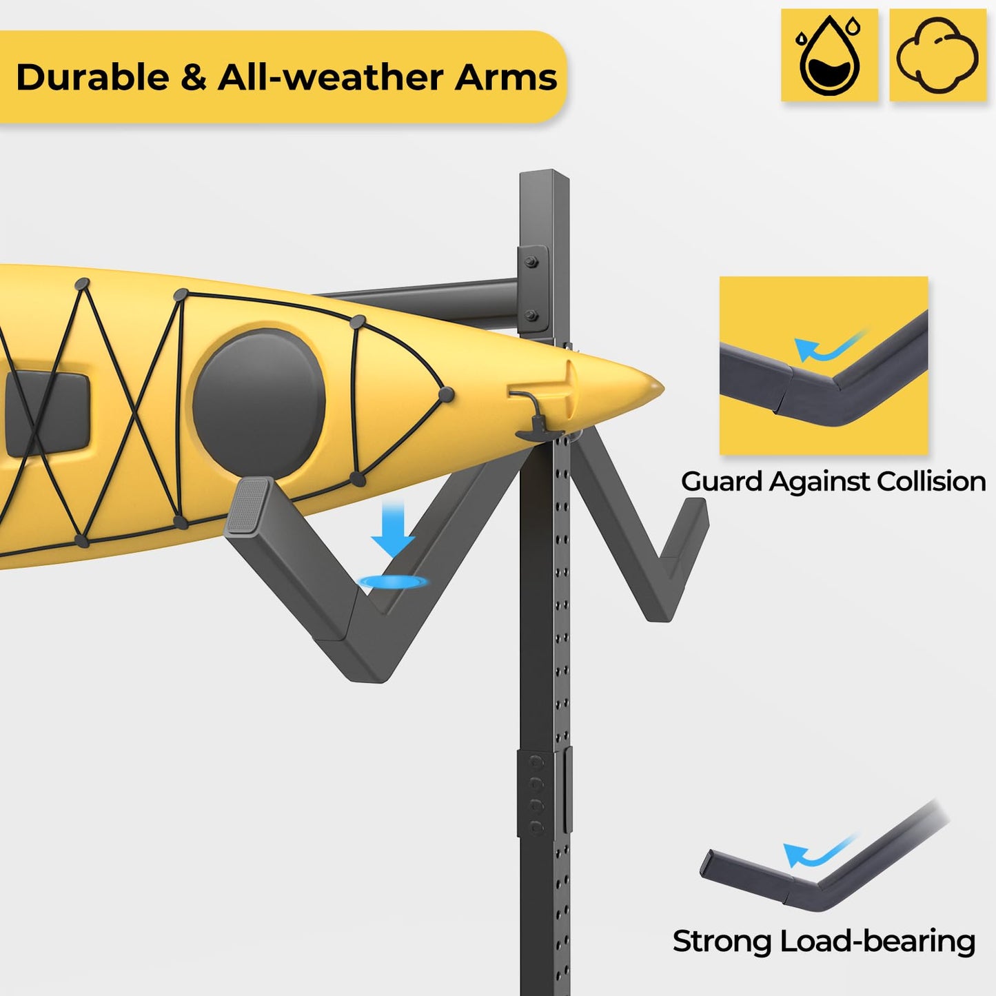 Freestanding Adjustable Kayak Storage Rack, 2 Sides Kayak Bracket, Durable Kayak Rack with Lockable Wheels for Indoor, Outdoor, Garage, Shed, Dock