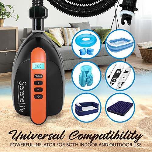 SereneLife Digital Electric Air Pump Compressor - 110W Rechargeable Quick Air Inflator w/ LCD, 0-16 Adjustable PSI, For In...