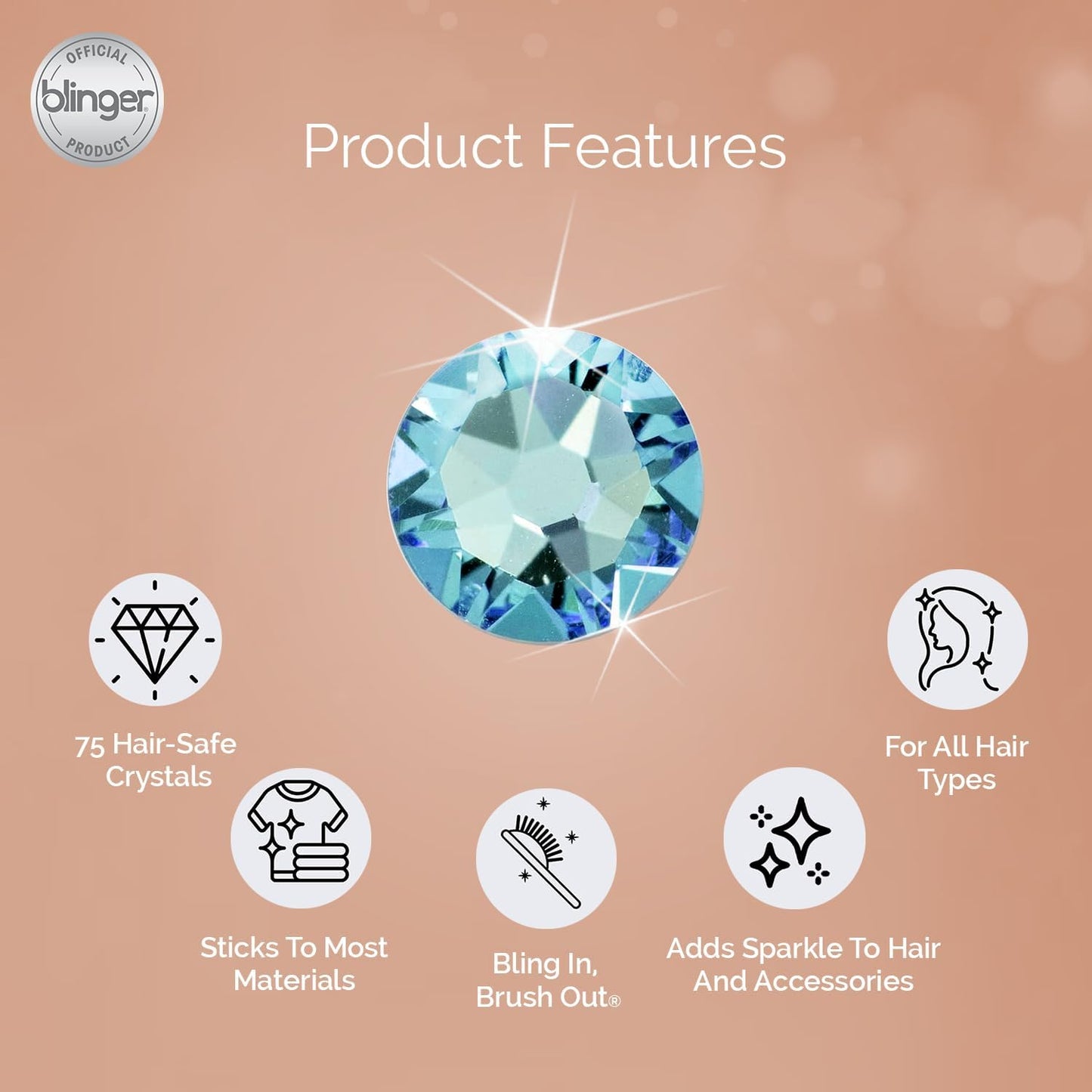 blinger Crystal Refill Pack | 5 Discs - 75 Precision-Cut Glass Crystals | Styling Tool not included | Aquamarine AB 5 mm
