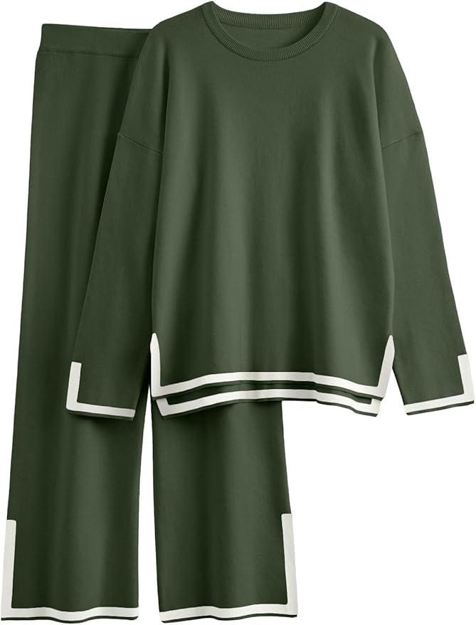 LILLUSORY Women Fall 2 Piece Lounge Set Outfits Sweatsuits Long Sleeve Sweater Tops Wide Leg Pants