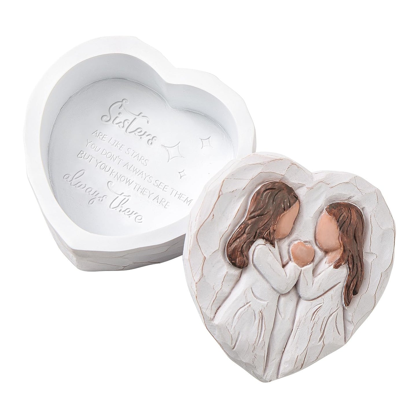 Sister Birthday Gifts, Sisters Gifts from Sister - Sister Figurines Small Keepsake Box - 3D Hand-Painted Sculpted Mothers Day Christmas Gifts for Sister in law, Soul Sister by Heart Decorative Boxes