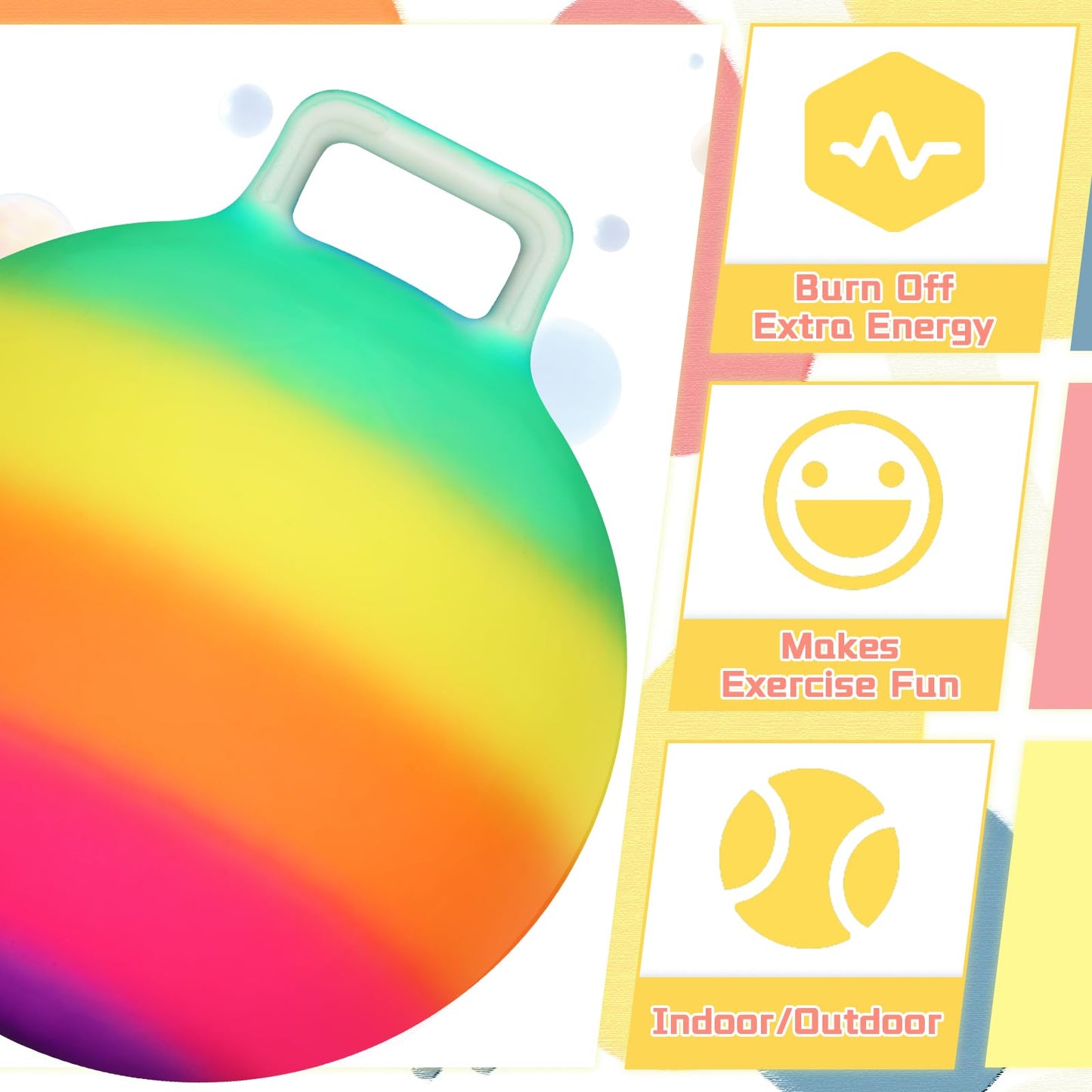 Poen 2 Pcs Bouncing Ball with Handle, Hopper Jumping Hopping Ball with Air Pump for Games(18 Inch,Rainbow)