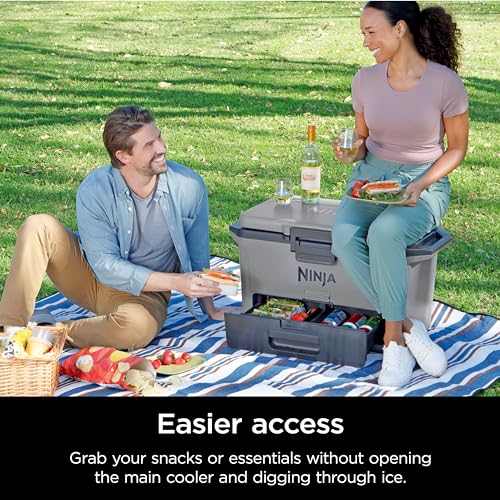 Ninja FB151GY FrostVault 50qt Hard Cooler with Dry Zone, Integrated Fridge-Temp Dry Storage Drawer, Premium Heavy-Duty Ins...