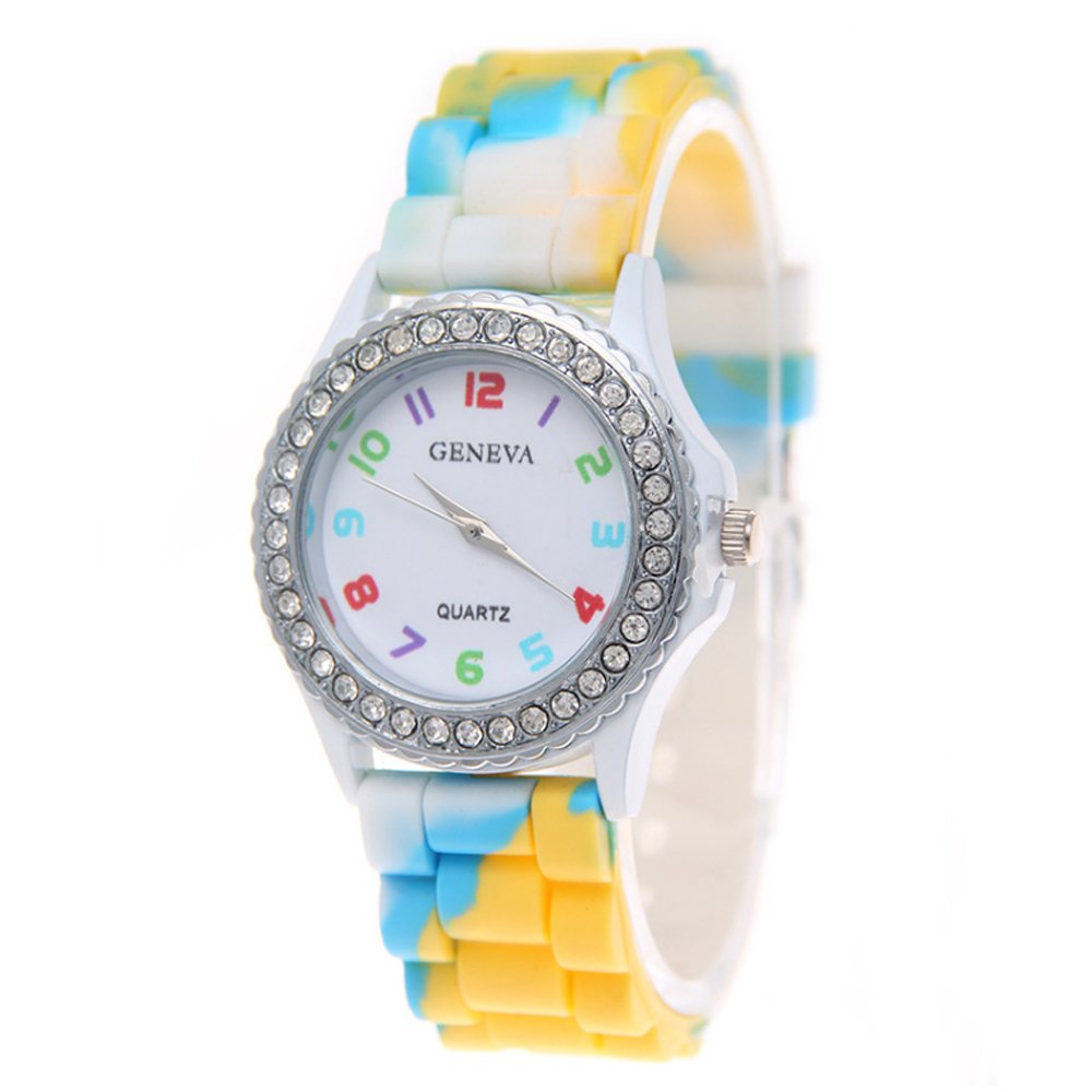 CdyBox 5 Pack Rhinestone Colorful Silicone Jelly Wristwatches for Women Wholesale Watch Set