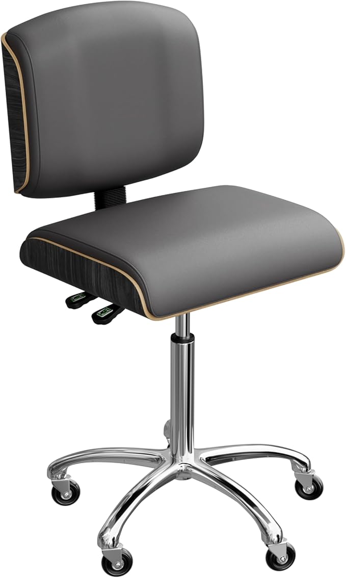 Spa Numa Bentley Beauty Esthetician Nail Salon Stool Rolling Chair with Adjustable Backrest, Flat Square Seat, Metal Bar, Vegan Leather Upholstery for Beauty Exam Office and Home - 1071 (Gray)