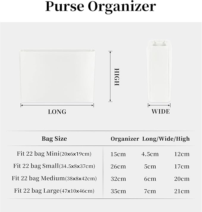 Purse Organizer Insert for Chanel 22 Bag, Satin Luxury Bag Insert, Large Capacity Pouch with Practical Pockets, Portable Purse Shaper(Blanc, 22 Jumbo)