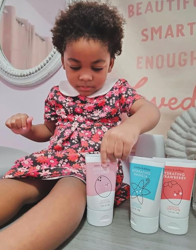 Dabble & Dollop Vanilla Lotion, Layering Lotion, Hydrating Scented Lotions for Kids, Dermatologist Tested, Vegan & Cruelty-Free (3.4oz, Pack of 2)