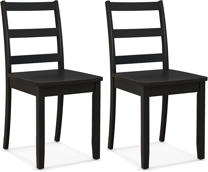 Giantex Wood Dining Chairs Set of 2 Black- Wooden Armless Kitchen Chairs with Solid Rubber Wood Legs, Non-Slip Foot Pads, Max Load 400 Lbs, Farmhouse Style High Ladder Back Wooden Dining Room Chairs
