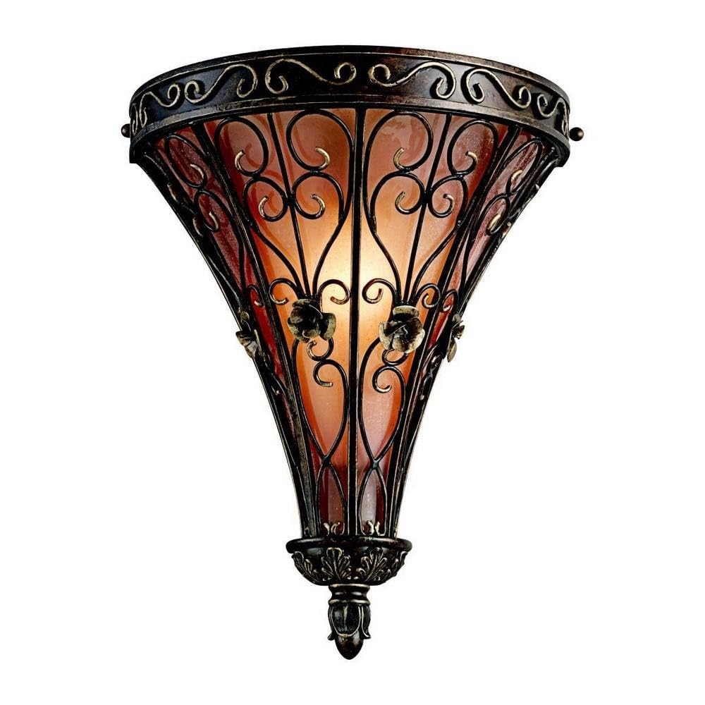 Kichler Marchesa 14.75" Wall Sconce in Terrene Bronze, 1-Light Hallway Light with Satin Etched Umber Seeded Glass, (14.75" H x 12.5" W), 45131TRZ