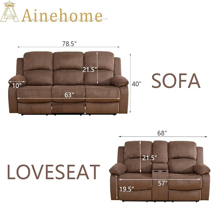 A Ainehome Living Room Furniture Set Leather Recliner Sofa Set Loveseat Chair Furniture Sofa Set for Living Room/Small Space/Rv/House/Office/Theater Seating (A-Taupe Brown Corduroy,Sofa+Loveseat)
