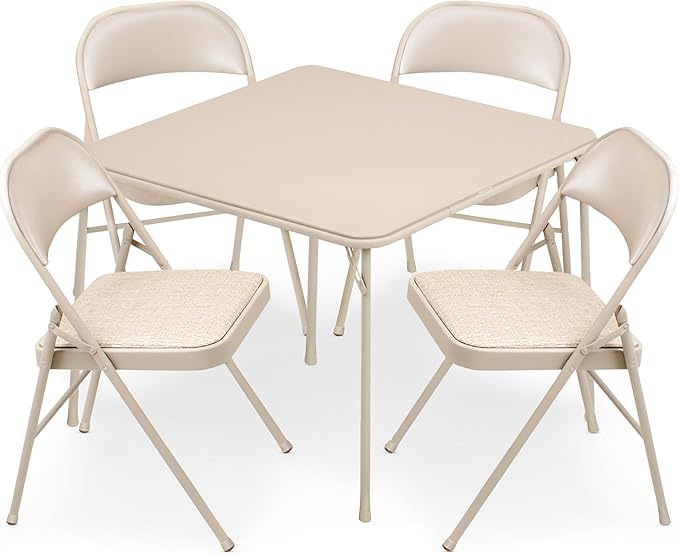 MECO Sudden Comfort 5 Piece 34 x 34 Inch Square Folding Dining Card Table with 4 Padded Folding Chairs Furniture Set for G...