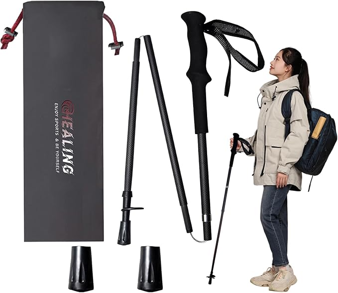 Ultralight Carbon Fibre Hiking Poles, 2-Piece Set, Collapsible Hiking Poles with Moisture Transferring Handle, Storage Bag...