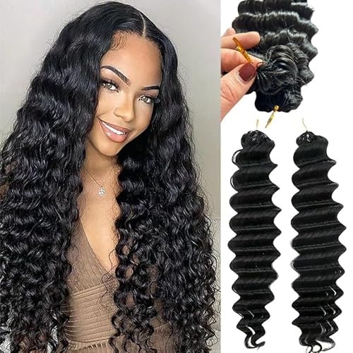 100% Human Hair Knotless Pre-Separated Crochet Hair Extensions Deep Culry Feather Hair Deep Wave Feather Line Hair Extensions Natural Color 18Inch 60g
