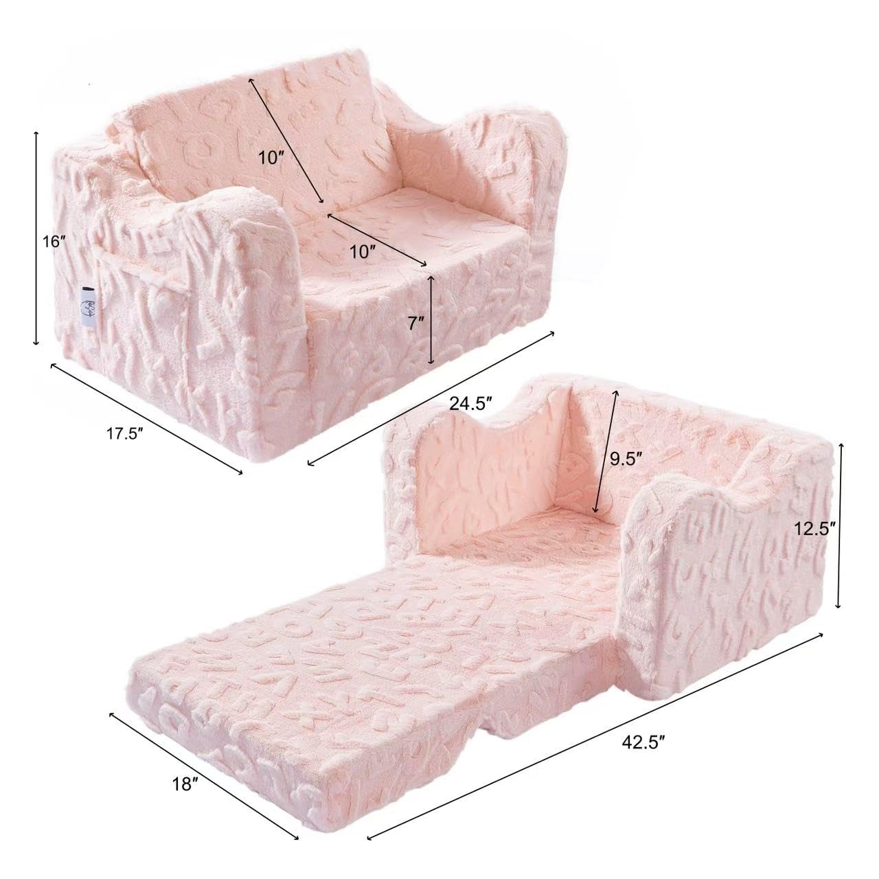 KokoSelene Kids Couch, 2-in-1 Convertible Kids Chair to Lounger Bed, Kids Sofa for Toddler Boys Girls, Ideal for Reading Sleeping Gaming Decor (Pink)