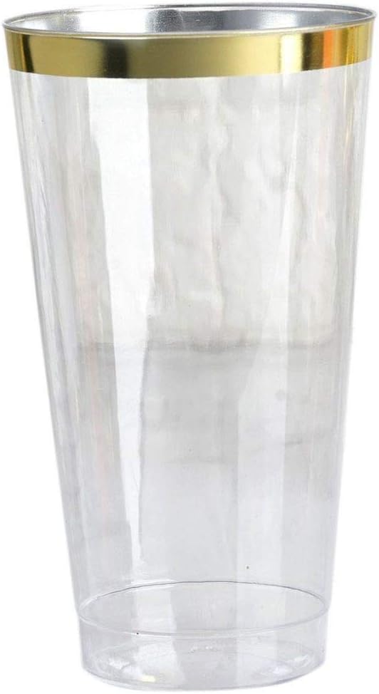 36 pcs 17 oz Clear with Gold Rim Plastic Glasses - Disposable – Clear Drinkware, Plastic Wine Glasses for Weddings Parties...