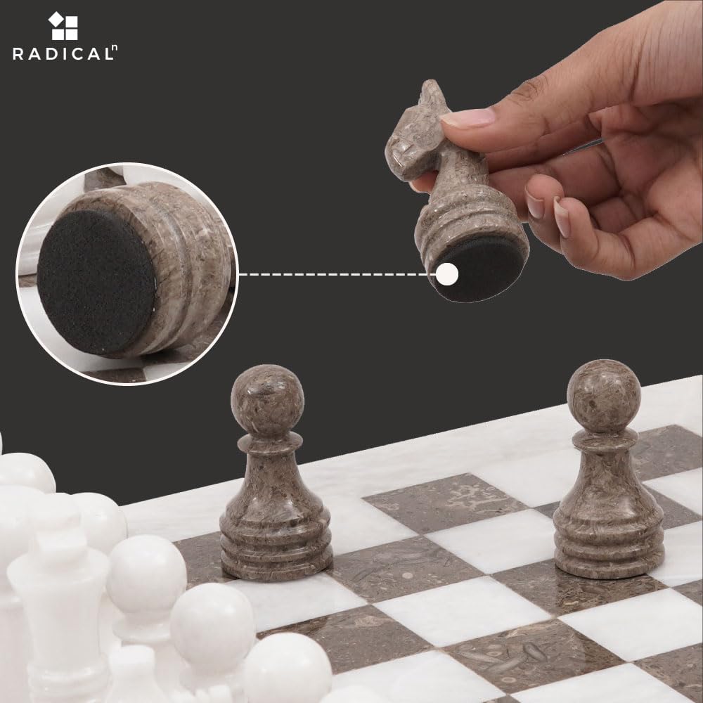 Radicaln Marble Chess Set 15" Inches Handmade White and Grey Oceanic Classic Board Games for Adults, Luxury Marble Chess Board & Chess Pieces