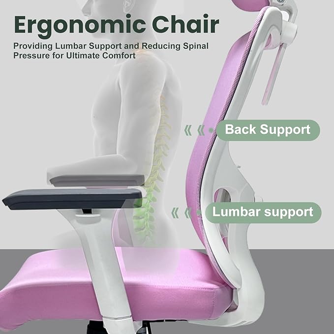 ZYFFHYLAI Ergonomic Office Chair - 350LB Mesh Office Chair with Adjustable Lumbar, High Back Computer Desk Chair with 3D Armrests, Comfy Chair with 2D Headrest & Tilt Function for Study, Work, Gaming