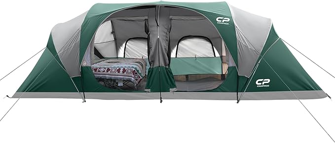 CAMPROS CP Tent 12-Person-Camping-Tents,3 Room Family Tents,Waterproof Windproof Family Tent with Top Rainfly,6 Large Mesh...