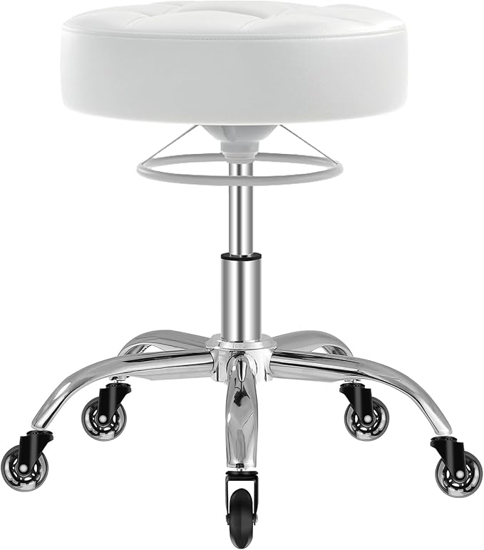 YEEZEE Rolling Stool Heavy Duty 400lb: Super Soft Seat Cushion,360° Swive,Height Adjustability,No Squeaky Noises,No Tip Over,New Upgraded Salon Stool Chair, Tattoo Facial Massage Spa Medical