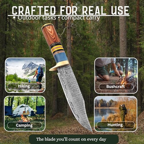 LEONA CRAFT® Handmade Damascus Knife – Premium Outdoor Fixed Blade Carbon Steel Tool | Camping & Bushcraft Use | Sharp Edg...