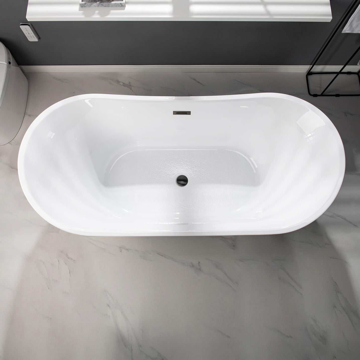 WOODBRIDGE 67" Acrylic Freestanding Bathtub Contemporary Soaking Tub with Matte Black Overflow and Drain,Black,B1815 MB