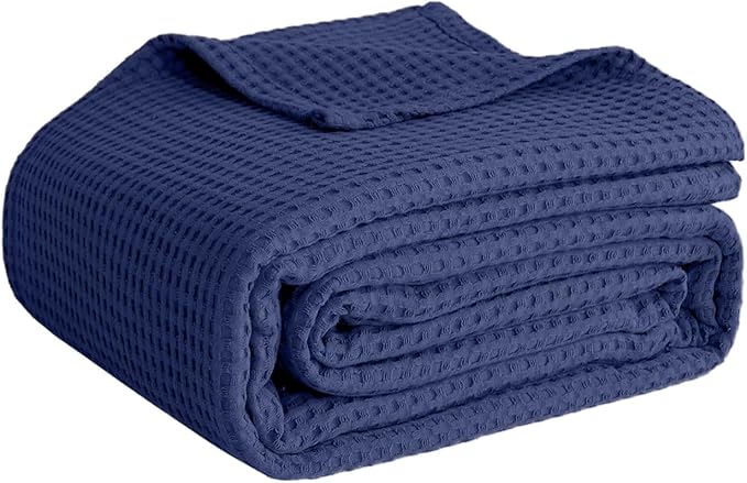 100% Cotton Blankets Queen Size for Bed - Waffle Weave Blankets for Summer, Lightweight and Breathable Soft Woven Blanket ...