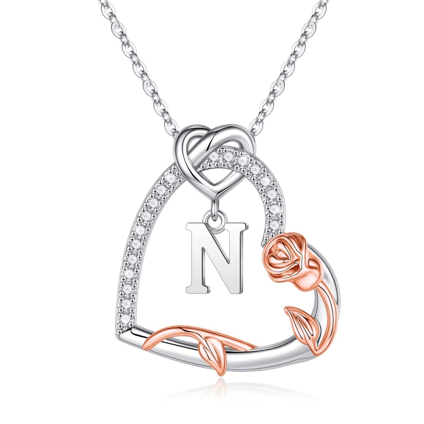 Iefil Birthday Gifts for Women, I Love You Romantic Gifts for Her Initial N Letter Heart Pendant Necklace Jewelry, Anniversary W
