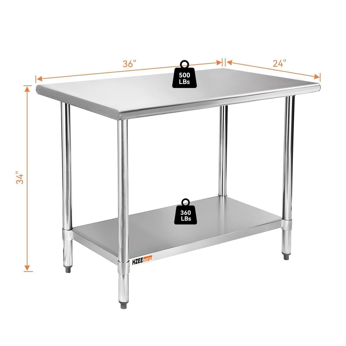 HZEEMFG Stainless Steel Table for Prep & Work 24 x 36 inches,3ft,Heavy Duty Metal Table with Adjustable Undershelf for Commercial Kitchen, Restaurant, Home, Hotel, Laundry Room,Garage, Workshops