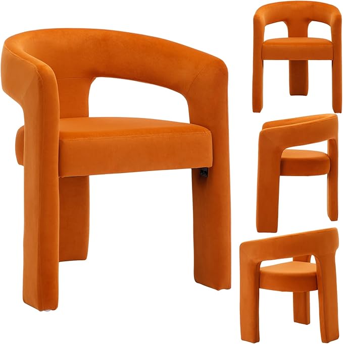 DAYALANE Modern Barrel Dining Chairs Set of 4, Upholstered Accent Kitchen Chair with Arms Comfy Velvet Side Chair for Living Room/Home Office/Reception, Orange