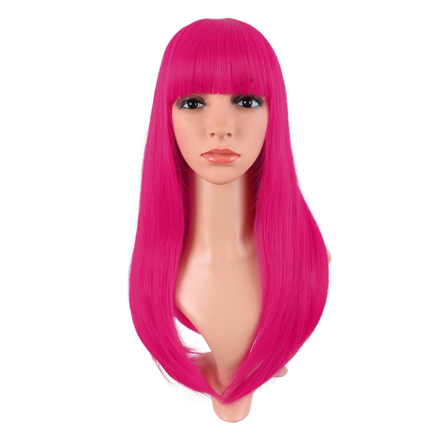 MapofBeauty 24 Inch/60 cm Long Straight Synthetic Hair Heat Resistant Party Cosplay Wig (Hot Pink)