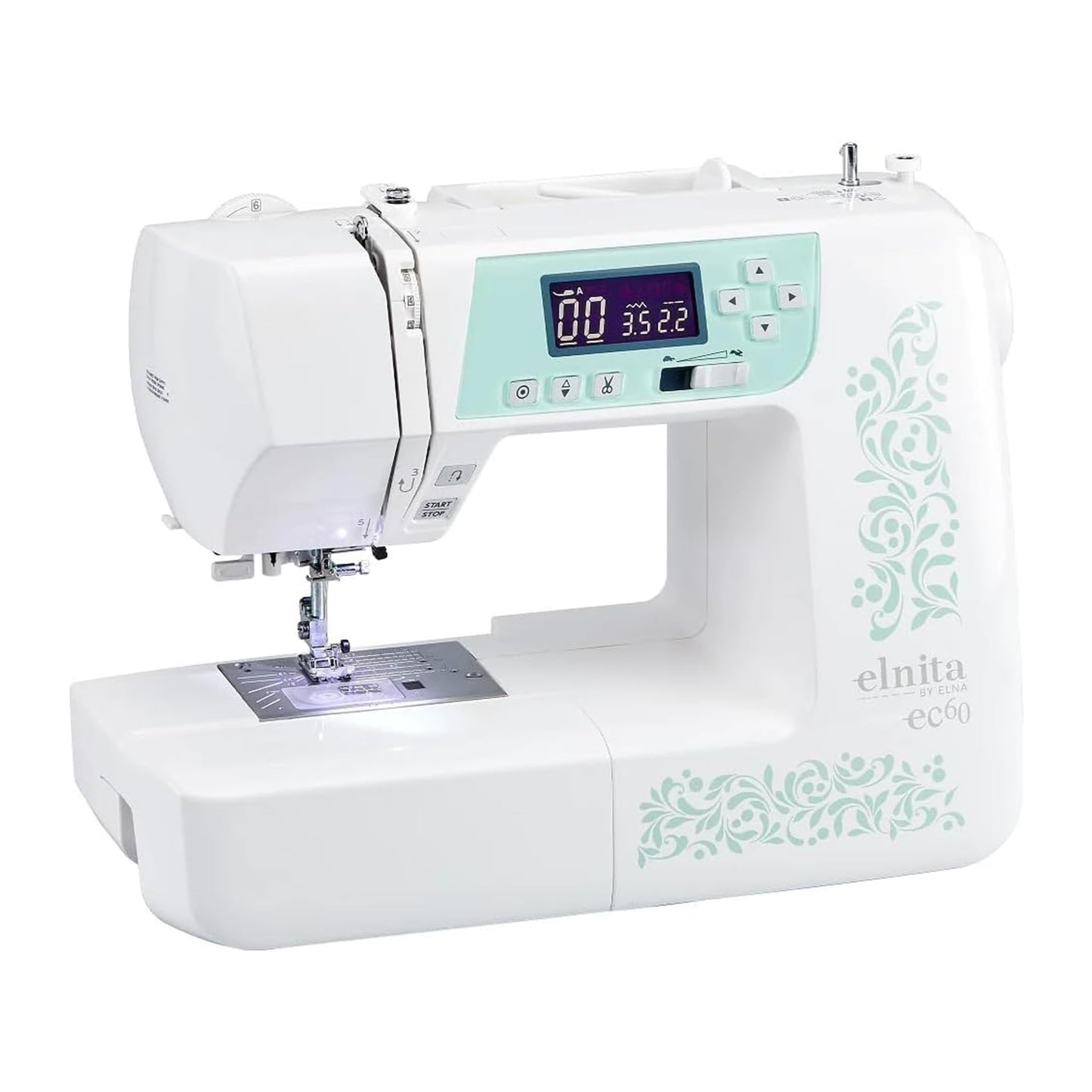 Elna Elnita ec60 Computerized All Around Sewing Machine for Sewing and Quilting with 60 Built-in Stitches, Thread Cutter, Needle Threader, and Locking Stitch Buttons for Home