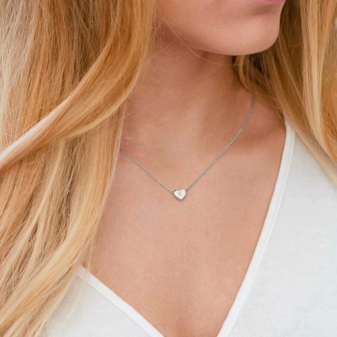 M MOOHAM Initial Necklace for Women, Silver Letter H Initial Heart Necklace for Women