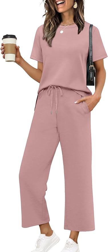 XIEERDUO Women's Side Slit Lounge Sets 2026 Fashion 2 Piece Travel Outfits Cozy Loungewear Wide Leg Tracksuits S-3XL