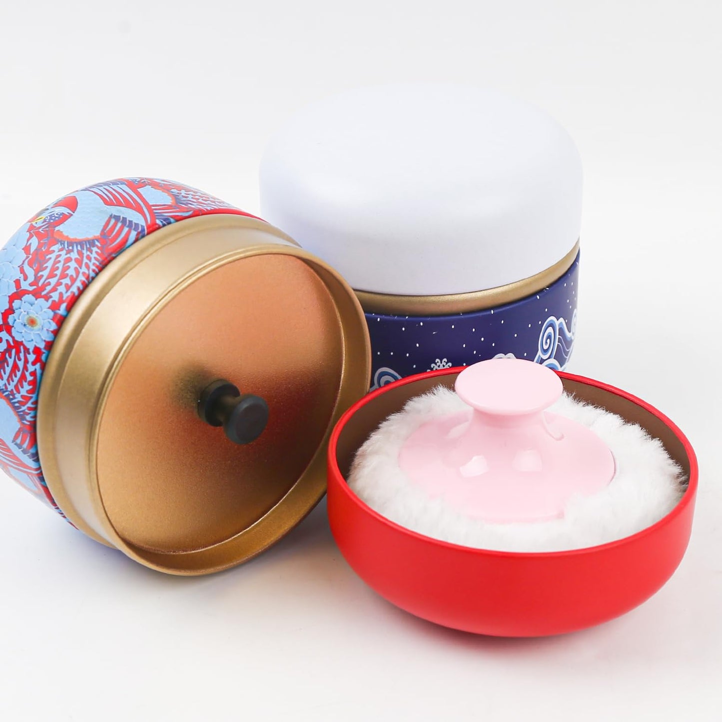 ASUNFO 2 Pcs Body Powder Puff and Container Large with Powder Puffs Empty Bath Dusting Powder Box for Women Red & White