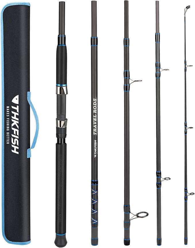 THKFISH 4 Piece/5 Piece Saltwater Travel Rod, Heavy Spinning Fishing Rod Portable Travel Surf Rod Carbon Fiber Saltwater B...