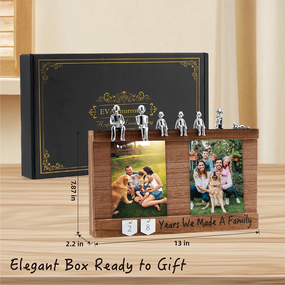 EVA murmure Personalized Romantic Wedding and Anniversary Keepsake Box with Family Statue - Wooden Memory Picture Box for Cherished Keepsakes and Ticket Storage - Elegant Couple Gift